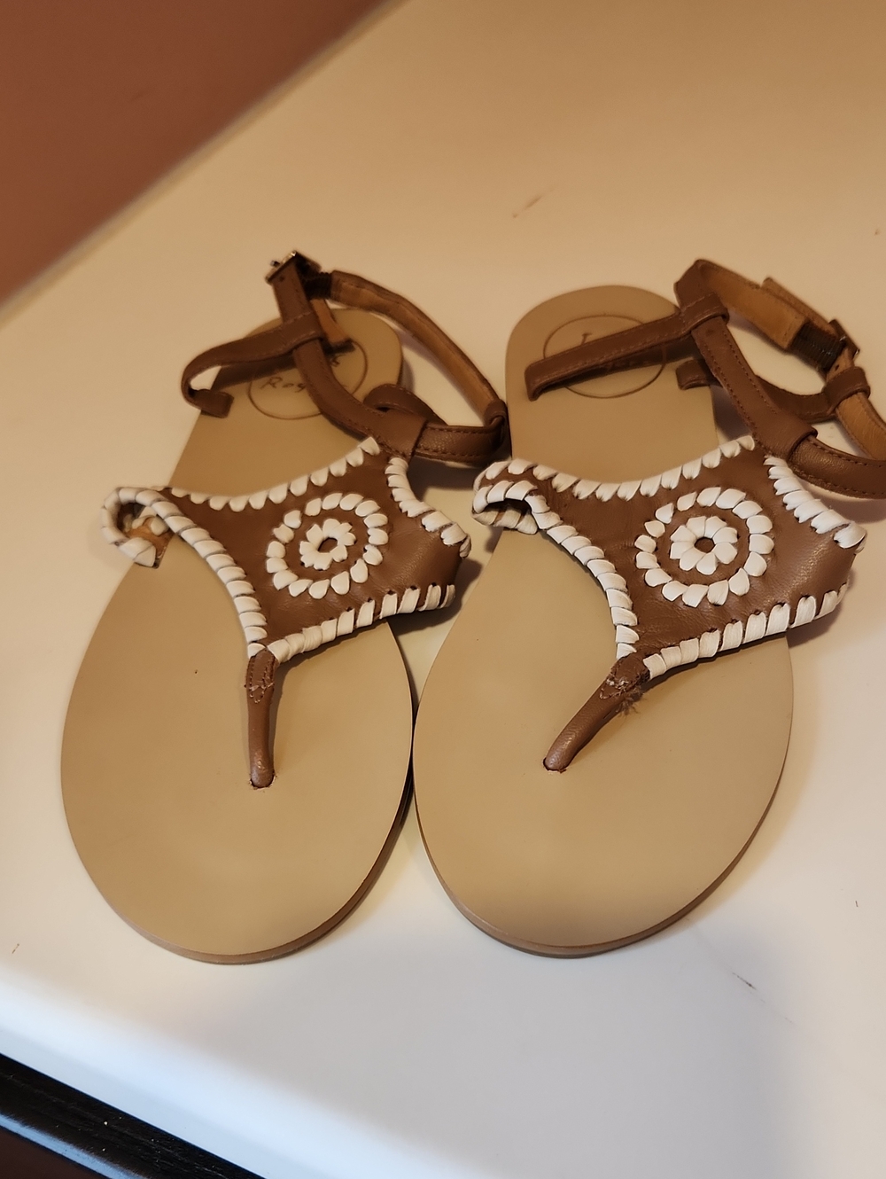 Jack Rogers Brown Sandals with White Whipstitch Detail Sz 5 Never Worn